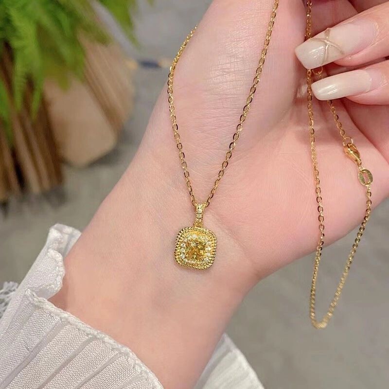 Kalung Fashion Korea Emas 18k Wanita - Perhiasan Stainless Steel dengan Kristal Kuning, Anti Kusam Elegan, Grosir Harga Terbaik6