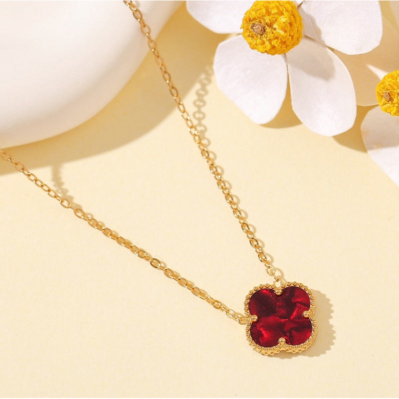 Kalung Four-leaf Clover 13mm Bolak-balik Titanium Anti Karat&Anti Luntur Harga Grosir - perhiasandirect