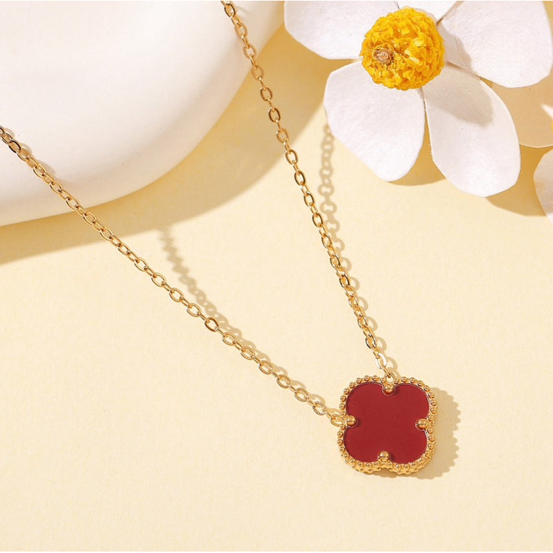 Kalung Four-leaf Clover 13mm Bolak-balik Titanium Anti Karat&Anti Luntur Harga Grosir - perhiasandirect
