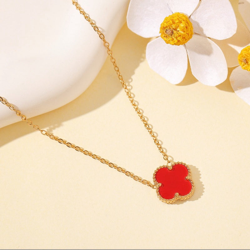 Kalung Four-leaf Clover 13mm Bolak-balik Titanium Anti Karat&Anti Luntur Harga Grosir - perhiasandirect