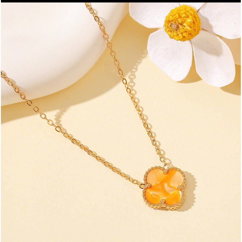 Kalung Four-leaf Clover 13mm Bolak-balik Titanium Anti Karat&Anti Luntur Harga Grosir - perhiasandirect