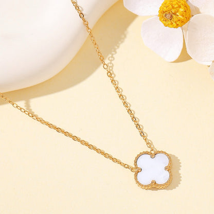 Kalung Four-leaf Clover 13mm Bolak-balik Titanium Anti Karat&Anti Luntur Harga Grosir - perhiasandirect