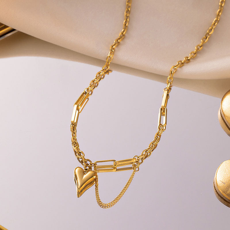 Kalung Hati Lapis Emas 18k Wanita - Perhiasan Stainless Steel Elegan, Pendant Fashion Trendy, Hadiah Ulang Tahun untuk Pacar, Grosir Harga Terbaik - 3
