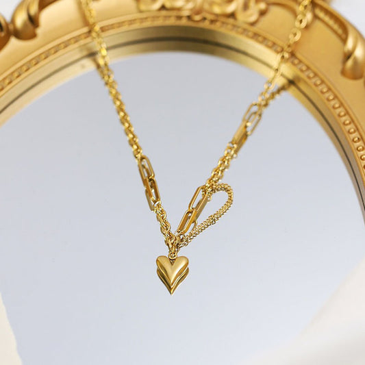 Kalung Hati Lapis Emas 18k Wanita - Perhiasan Stainless Steel Elegan, Pendant Fashion Trendy, Hadiah Ulang Tahun untuk Pacar, Grosir Harga Terbaik 2