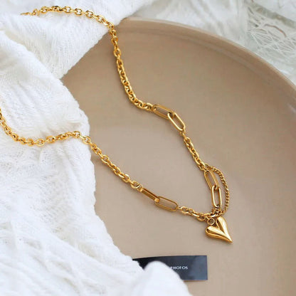 Kalung Hati Lapis Emas 18k Wanita - Perhiasan Stainless Steel Elegan, Pendant Fashion Trendy, Hadiah Ulang Tahun untuk Pacar, Grosir Harga Terbaik 5