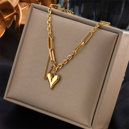 Kalung Hati Lapis Emas 18k Wanita - Perhiasan Stainless Steel Elegan, Pendant Fashion Trendy, Hadiah Ulang Tahun untuk Pacar, Grosir Harga Terbaik 6