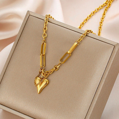 Kalung Hati Lapis Emas 18k Wanita - Perhiasan Stainless Steel Elegan, Pendant Fashion Trendy, Hadiah Ulang Tahun untuk Pacar, Grosir Harga Terbaik 7