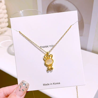 Kalung Kelinci Berlian Putih Wanita - Perhiasan Stainless Steel Elegan, Pendant Klasik dengan Rantai Emas, Grosir Harga Terbaik2