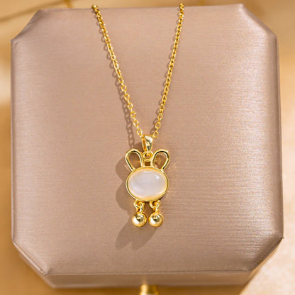 Kalung Kelinci Berlian Putih Wanita - Perhiasan Stainless Steel Elegan, Pendant Klasik dengan Rantai Emas, Grosir Harga Terbaik 1
