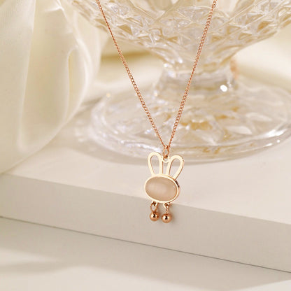 Kalung Kelinci Berlian Putih Wanita - Perhiasan Stainless Steel Elegan, Pendant Klasik dengan Rantai Emas, Grosir Harga Terbaik 5