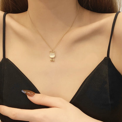Kalung Kelinci Berlian Putih Wanita - Perhiasan Stainless Steel Elegan, Pendant Klasik dengan Rantai Emas, Grosir Harga Terbaik 7