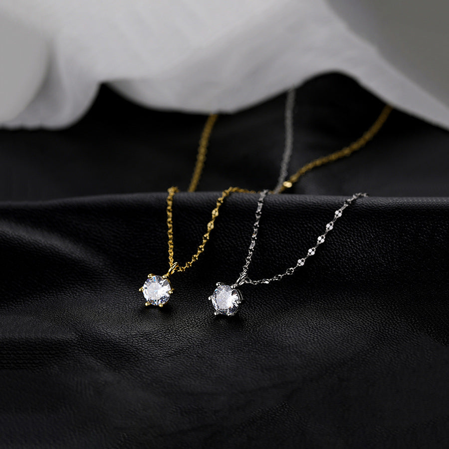 Kalung Klavikula Wanita – Titanium Zirkonium Kilap, Berlian Enam Cakar Elegan & Ringan perhiasandirect