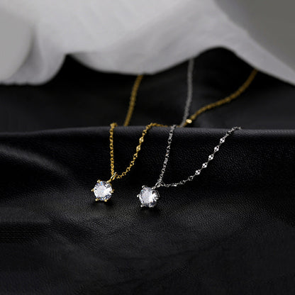 Kalung Klavikula Wanita – Titanium Zirkonium Kilap, Berlian Enam Cakar Elegan & Ringan perhiasandirect
