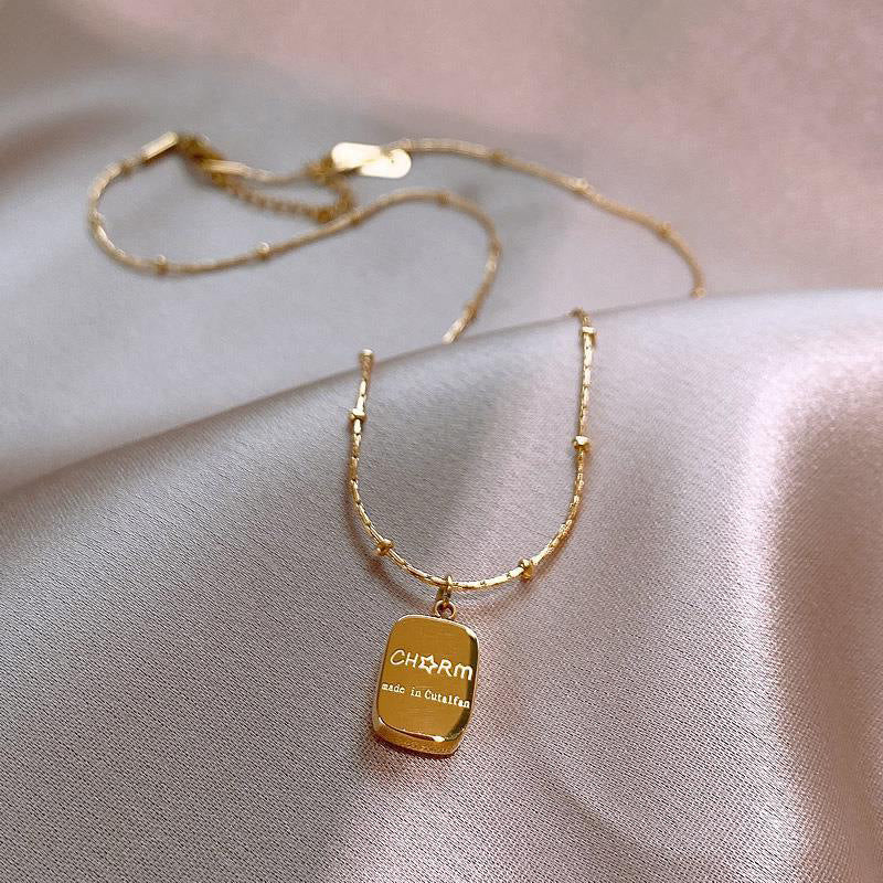 Kalung Kotak Emas 18k Wanita - Perhiasan Stainless Steel Elegan, Pendant Pembawa Keberuntungan, Hadiah untuk Pacar, Grosir Harga Terjangkau 7