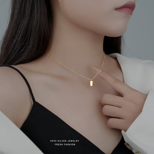 Kalung Lucky Square Lapis Emas 18k Wanita - Perhiasan Stainless Steel Elegan, Pendant Lucu Trendy, Hadiah untuk Pacar, Grosir Harga Terbaik 1
