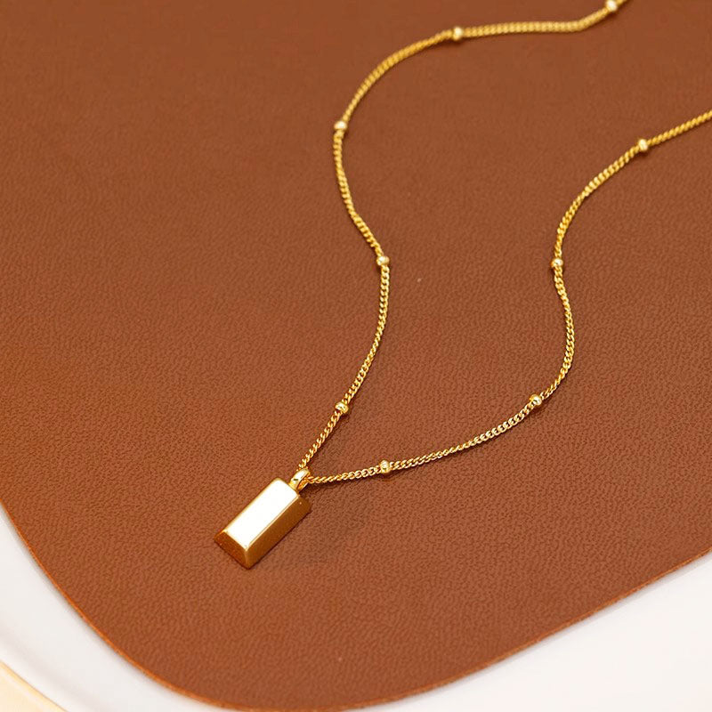 Kalung Lucky Square Lapis Emas 18k Wanita - Perhiasan Stainless Steel Elegan, Pendant Lucu Trendy, Hadiah untuk Pacar, Grosir Harga Terbaik 6