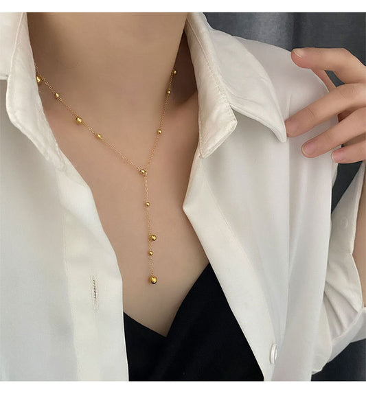 Kalung Manik Panjang Wanita - Perhiasan Stainless Steel Elegan, Aksesoris Harian Trendy, Hadiah Ulang Tahun untuk Pacar, Grosir Harga Terbaik 