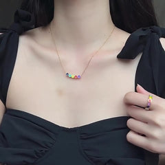 Kalung Rantai Klavikula Smile Pelangi – Titanium Anti Karat, Desain Unik & Kekinian