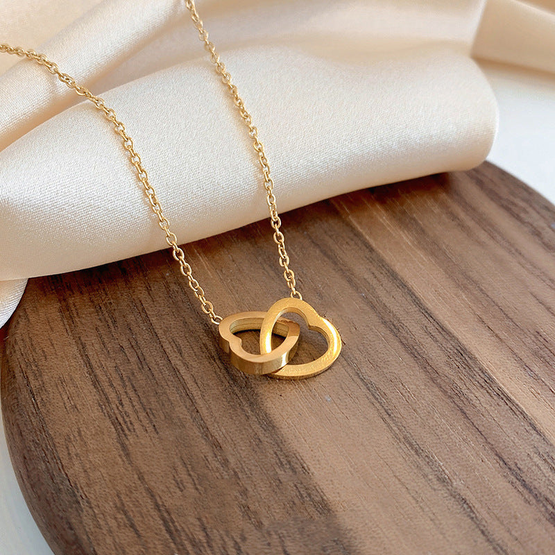 Kalung Titanium Double Heart – Desain Unik Double Ring, Gaya Kekinian perhiasandirect