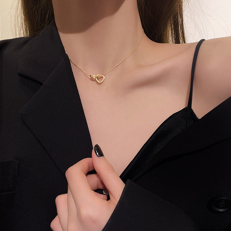 Kalung Titanium Double Heart – Desain Unik Double Ring, Gaya Kekinian perhiasandirect