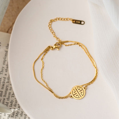 Lucky “Fu” Stainless Bracelet for Women Vintage  Gold Chain Bangle Bracelets Fashion Jewelry Gift 2