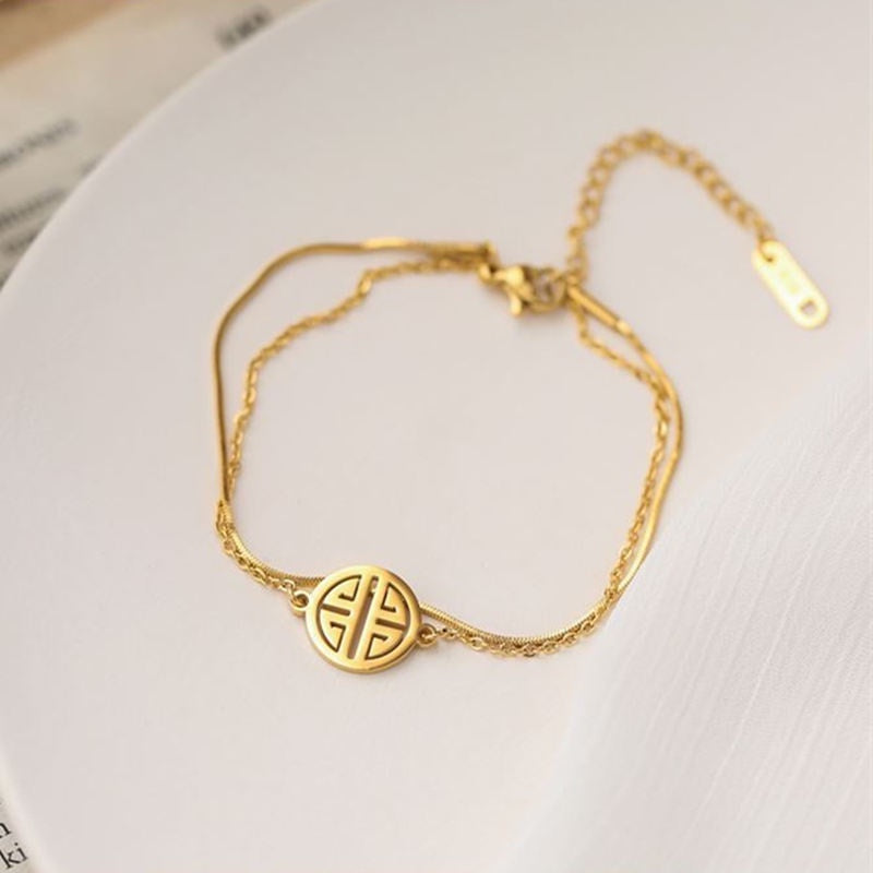 Lucky “Fu” Stainless Bracelet for Women Vintage  Gold Chain Bangle Bracelets Fashion Jewelry Gift 3