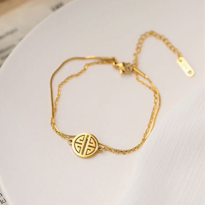 Lucky “Fu” Stainless Bracelet for Women Vintage  Gold Chain Bangle Bracelets Fashion Jewelry Gift 3