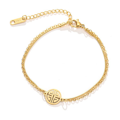 Lucky “Fu” Stainless Bracelet for Women Vintage  Gold Chain Bangle Bracelets Fashion Jewelry Gift 5