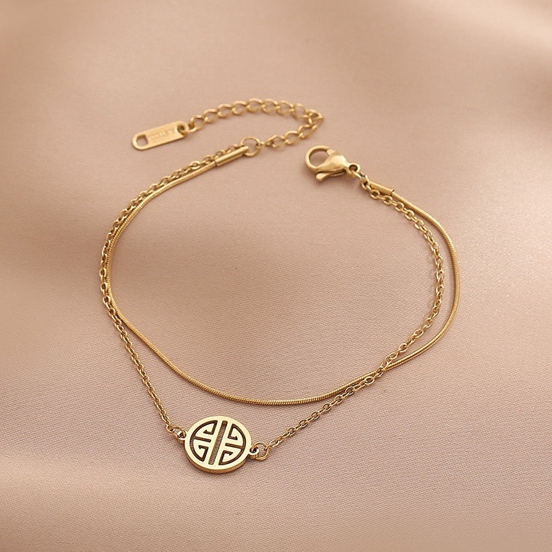 Lucky “Fu” Stainless Bracelet for Women Vintage  Gold Chain Bangle Bracelets Fashion Jewelry Gift 6