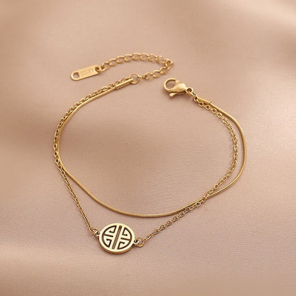 Lucky “Fu” Stainless Bracelet for Women Vintage  Gold Chain Bangle Bracelets Fashion Jewelry Gift 6