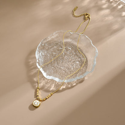 Kalung Wanita Smile Happy - Stainless Steel Lapis Emas 18K, Gaya Korea, Tidak Kusam, Elegan & Trendi! - 我的商店