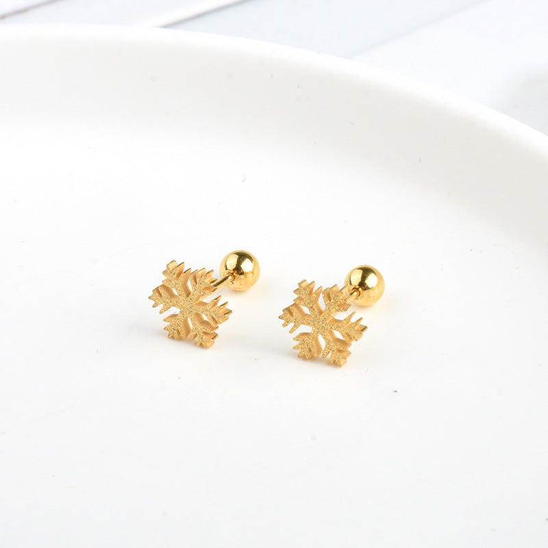 Anting Stud Snowflake Wanita - Stainless Steel Hypoallergenic, Aksesoris Fashion Winter - 我的商店
