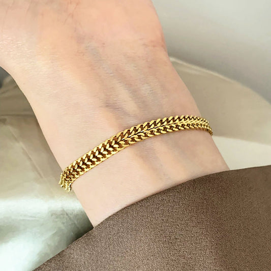 Gelang Wanita Lapis Emas 18K - Stainless Steel, Elegan, Trendi & Cocok untuk Prom! - 我的商店