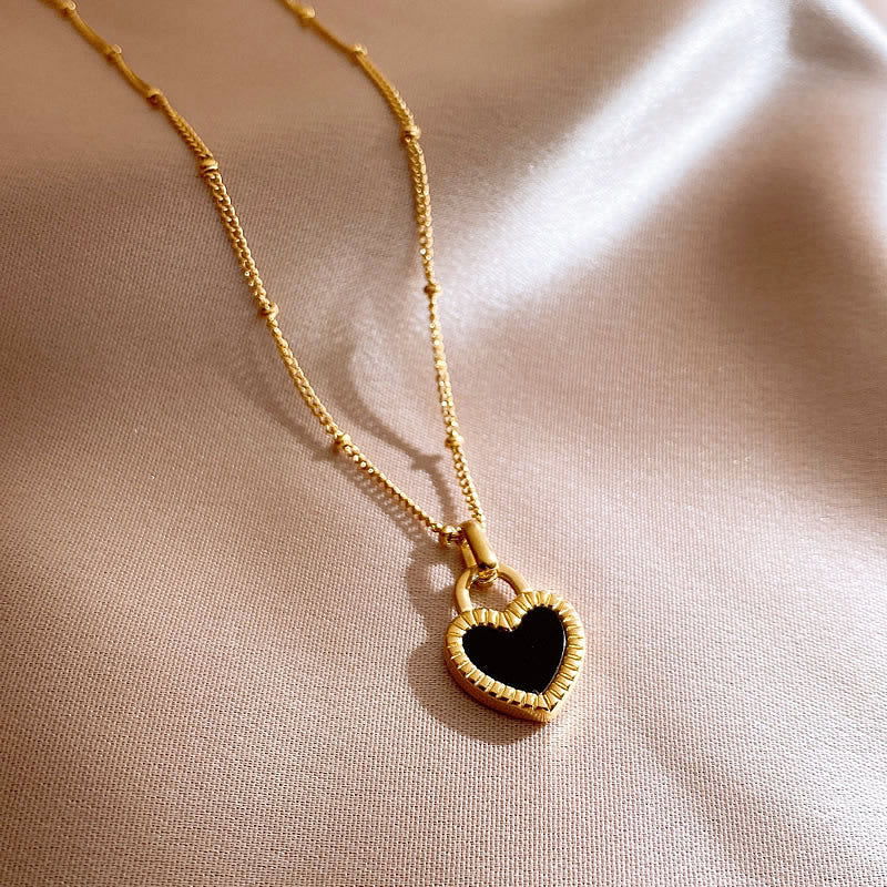 Kalung Double Side Heart Stainless untuk Wanita - Pendant Anti Pudar dengan Rantai Emas | Aksesoris Perhiasan Elegan - 我的商店