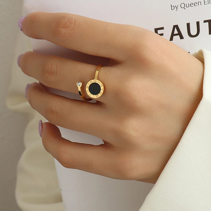 Cincin Pasangan Bulat Hitam Emas - Cincin Stainless Steel Anti Pudar | Perhiasan Hadiah Elegan - 我的商店