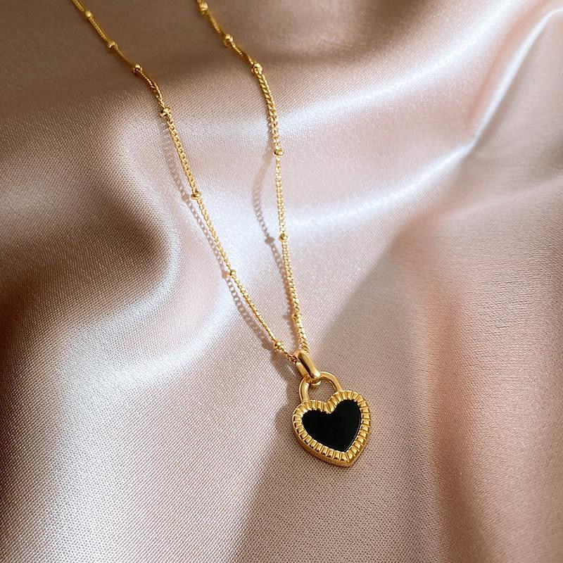 Kalung Double Side Heart Stainless untuk Wanita - Pendant Anti Pudar dengan Rantai Emas | Aksesoris Perhiasan Elegan - 我的商店