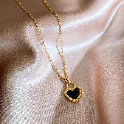 Kalung Double Side Heart Stainless untuk Wanita - Pendant Anti Pudar dengan Rantai Emas | Aksesoris Perhiasan Elegan - 我的商店