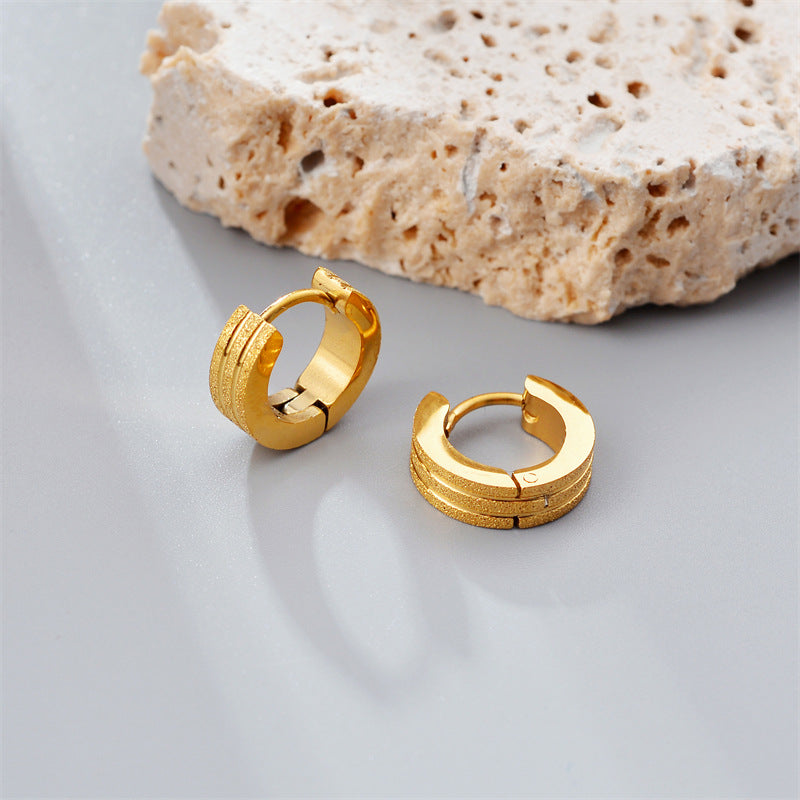 Anting Wanita Tiga Lapis Sederhana Berlapis Frosted - Baja Tahan Karat Hipoalergenik Gaya Korea | Perhiasan Elegan - 我的商店