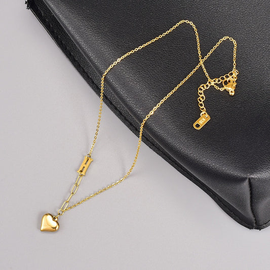 Kalung Huruf "H" Berbentuk Hati - Emas 18K Stainless Steel Anti Kusam Gaya Korea - 我的商店