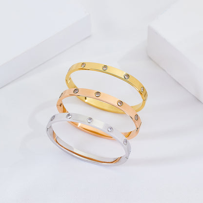 Gelang Berlian Mewah 18k Emas untuk Wanita - Bangle Stainless Steel Anti Pudar | Aksesoris Perhiasan Elegan - 我的商店