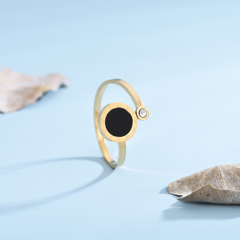 Cincin Pasangan Bulat Hitam Emas - Cincin Stainless Steel Anti Pudar | Perhiasan Hadiah Elegan - 我的商店