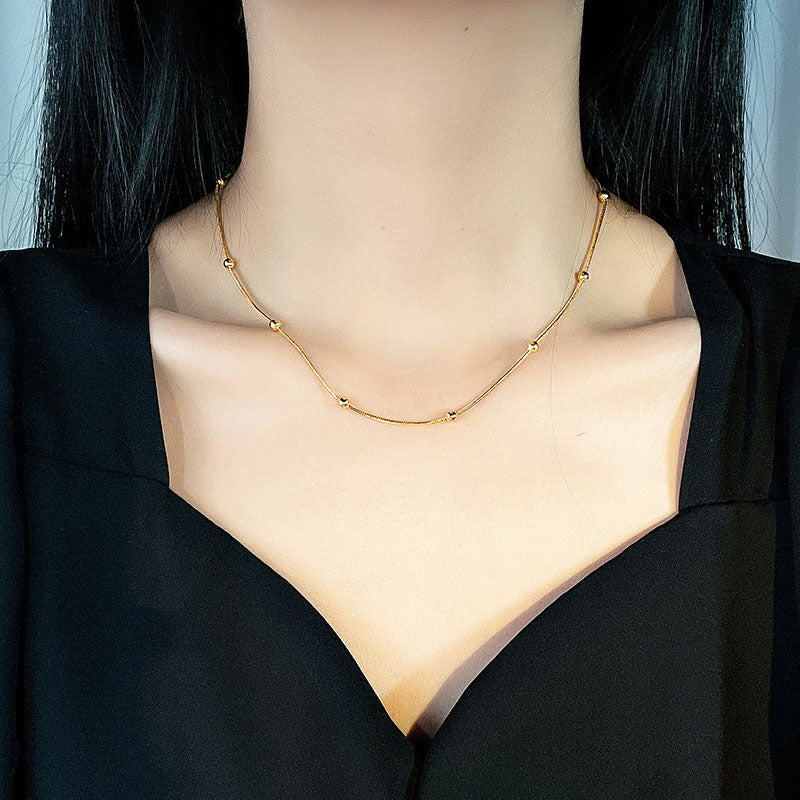Kalung Wanita Manik Lapis Emas 18K - Stainless Steel, Sederhana, Terjangkau & Cocok untuk Keberuntungan! - 我的商店