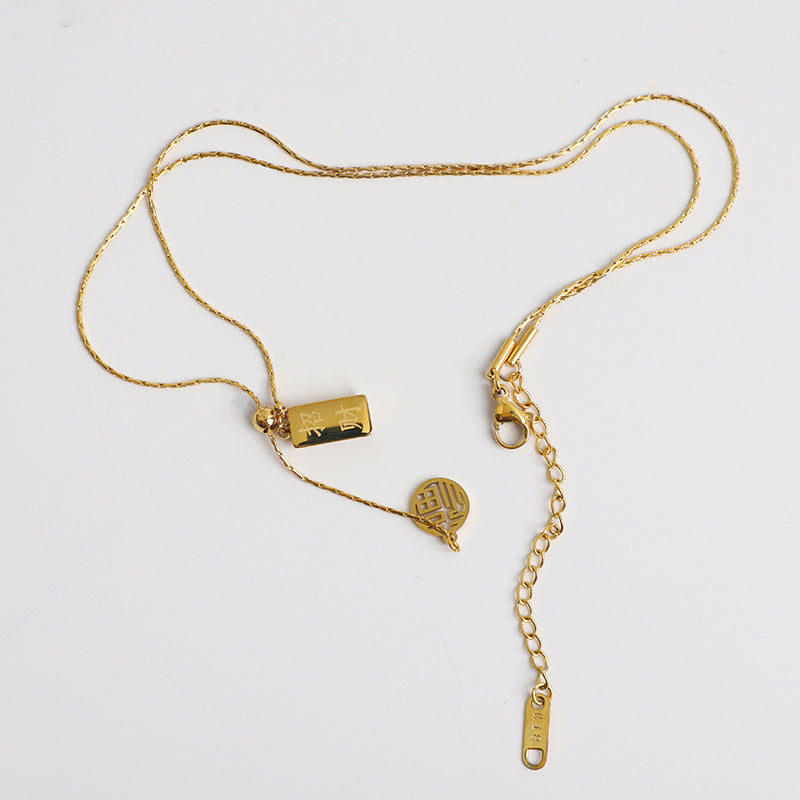 Grosir Kalung Wanita Stainless Steel Berliontin Emas Fu - Simbol Keberuntungan, Trendi & Tidak Kusam! - 我的商店