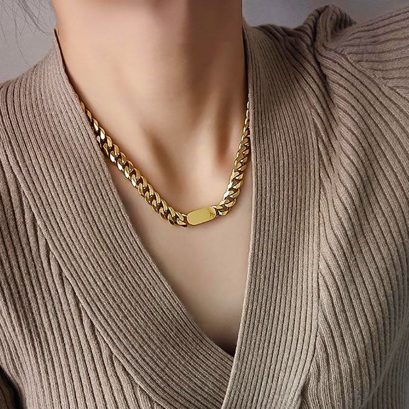 Kalung Wanita Lapis Emas 18K - Stainless Steel, Tidak Kusam, Elegan & Cocok untuk Hadiah! - 我的商店
