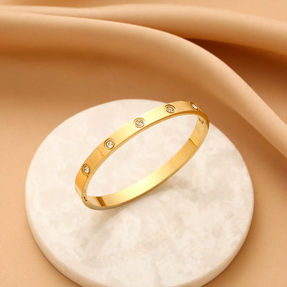 Gelang Berlian Mewah 18k Emas untuk Wanita - Bangle Stainless Steel Anti Pudar | Aksesoris Perhiasan Elegan - 我的商店
