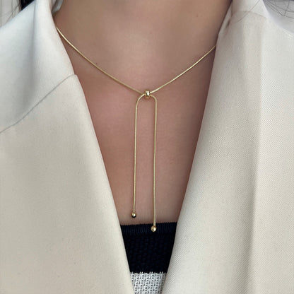 Kalung Panjang Wanita Lapis Emas 18K - Stainless Steel, Terjangkau, Elegan & Cocok untuk Sehari-hari! - 我的商店