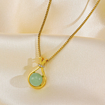 Kalung Giok Hetian Emas 18K - Stainless Steel Anti Kusam, Aksesoris Fashion & Pembawa Rezeki - 我的商店
