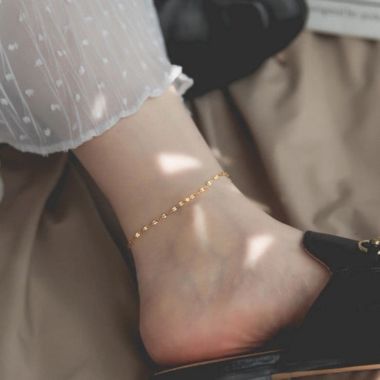 Gelang Kaki Rantai Emas untuk Wanita – Perhiasan Stainless Steel Anti Karat, Desain Simpel - 我的商店