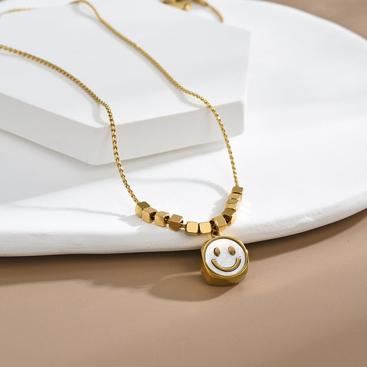 Kalung Wanita Smile Happy - Stainless Steel Lapis Emas 18K, Gaya Korea, Tidak Kusam, Elegan & Trendi! - 我的商店