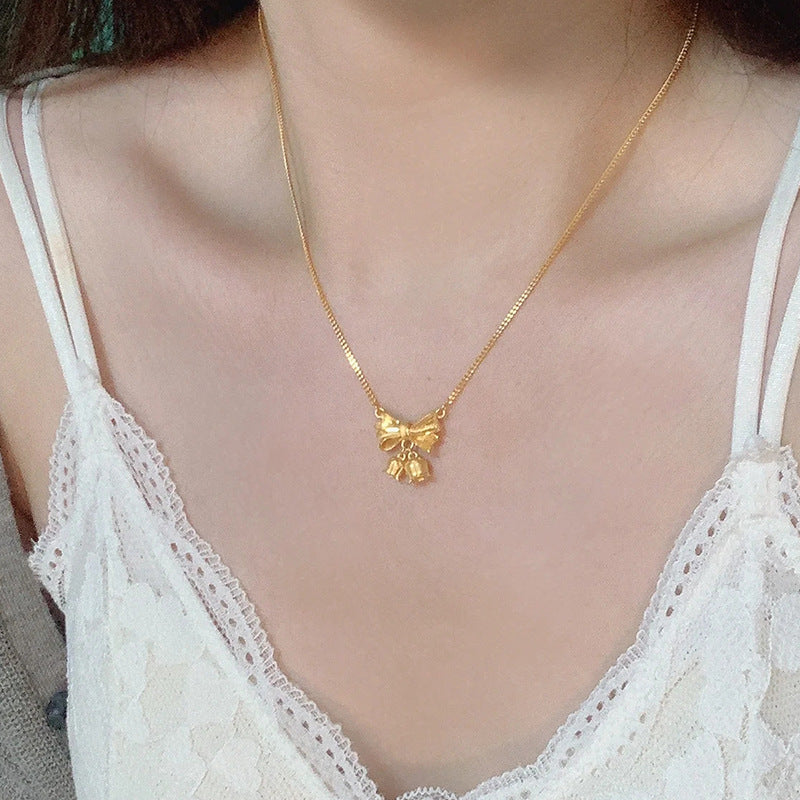 Kalung Bunga Pita Emas 18K - Stainless Steel Anti Kusam, Aksesoris Fashion Wanita - 我的商店